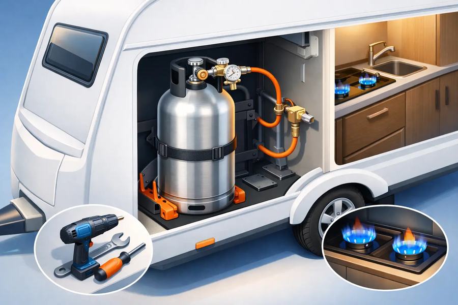 Alu-Gastankflasche im Wohnwagen einbauen